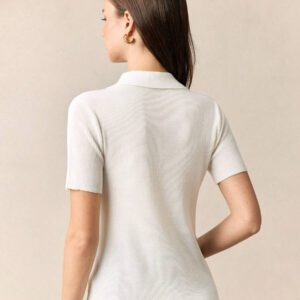 BizChic T-shirt à manches courtes avec col polo blanc pour femmes, élégant à porter au quotidien, au travail, en rendez-vous, dans les transports, en vacances, pour la remise des diplômes, les festivals de musique, Pâques. Printemps Été