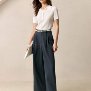 BizChic T-shirt à manches courtes avec col polo blanc pour femmes, élégant à porter au quotidien, au travail, en rendez-vous, dans les transports, en vacances, pour la remise des diplômes, les festivals de musique, Pâques. Printemps Été