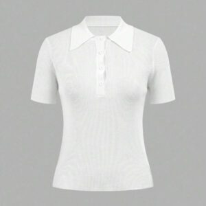 BizChic T-shirt à manches courtes avec col polo blanc pour femmes, élégant à porter au quotidien, au travail, en rendez-vous, dans les transports, en vacances, pour la remise des diplômes, les festivals de musique, Pâques. Printemps Été