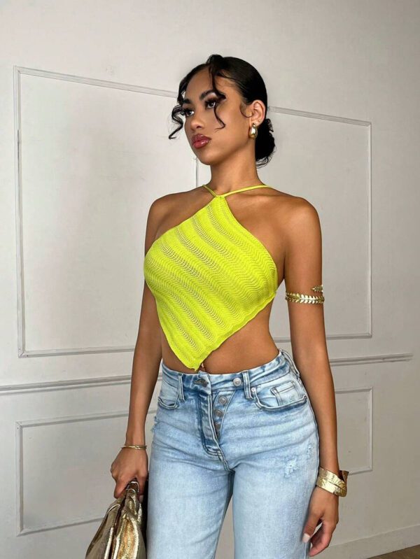 SHEIN BAE Top tricoté asymétrique à lacets et dos nu, maillots de bain pour femmes, tenues d'été, tenues de festival rave, hauts pour femmes, maillot de bain une pièce, maillot de bain, crop top, bikini – Image 2