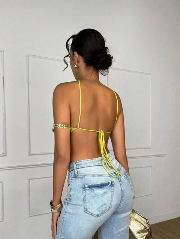 SHEIN BAE Top tricoté asymétrique à lacets et dos nu, maillots de bain pour femmes, tenues d'été, tenues de festival rave, hauts pour femmes, maillot de bain une pièce, maillot de bain, crop top, bikini – Image 3