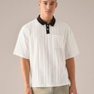 SWAVVY Polo tricoté mode quotidien décontracté ample patchwork pour hommes, école