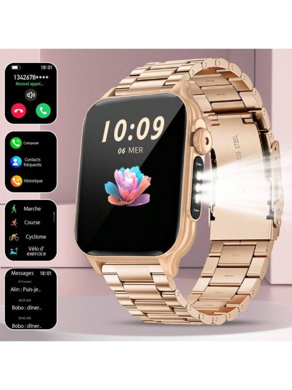 SIEMORL Nouvelle montre connectée avec batterie grande capacité de 300 mAh, plusieurs modes sportifs, prévisions météorologiques, appel vocal intelligent, rappel de menstruation, chronométrage, lecture de musique, montre de femme à la mode et multifonctionnelle – Image 2