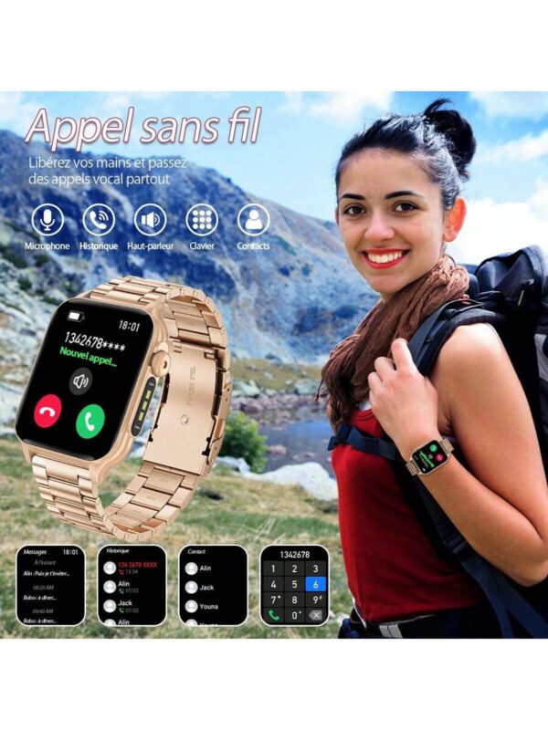 SIEMORL Nouvelle montre connectée avec batterie grande capacité de 300 mAh, plusieurs modes sportifs, prévisions météorologiques, appel vocal intelligent, rappel de menstruation, chronométrage, lecture de musique, montre de femme à la mode et multifonctionnelle – Image 5