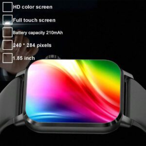 Montre connectée carrée de 1,85 pouce, montre connectée sport unisexe, suivi de la condition physique, appel sans fil, lampe de poche LED, contrôle de la musique, notification de message, compatible Android et iOS