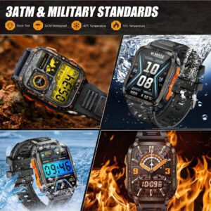 EIGIIS Montre connectée étanche 3 ATM pour hommes avec appel sans fil, LED lampe de poche, écran HD de 1,96 pouces. Montre connectée de sport et fitness avec suivi du sommeil, enregistrement des exercices, assistant vocal, minuterie, chronomètre, compatible iOS et Android