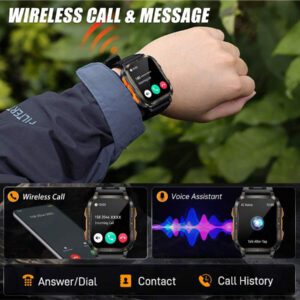 EIGIIS Montre connectée étanche 3 ATM pour hommes avec appel sans fil, LED lampe de poche, écran HD de 1,96 pouces. Montre connectée de sport et fitness avec suivi du sommeil, enregistrement des exercices, assistant vocal, minuterie, chronomètre, compatible iOS et Android