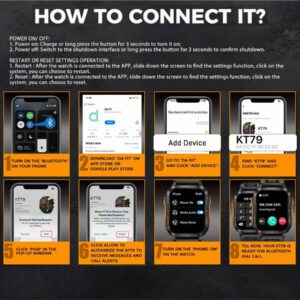 EIGIIS Montre connectée étanche 3 ATM pour hommes avec appel sans fil, LED lampe de poche, écran HD de 1,96 pouces. Montre connectée de sport et fitness avec suivi du sommeil, enregistrement des exercices, assistant vocal, minuterie, chronomètre, compatible iOS et Android