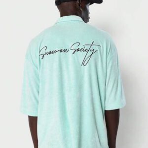 SUMWON Chemise polo en éponge de terry menthe à signature de la Société Summon, vêtement de rue décontracté surdimensionné, symbole de la Saint-Patrick, charme irlandais pour les fêtes