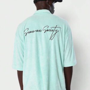 SUMWON Chemise polo en éponge de terry menthe à signature de la Société Summon, vêtement de rue décontracté surdimensionné, symbole de la Saint-Patrick, charme irlandais pour les fêtes
