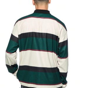 Forever 21 Chemise polo à manches longues amples pour hommes, vintage rayée en blocs de couleurs