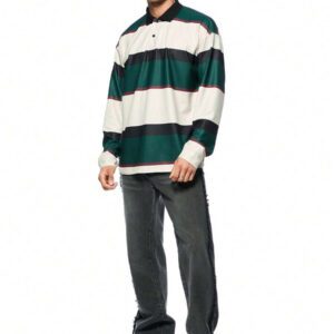 Forever 21 Chemise polo à manches longues amples pour hommes, vintage rayée en blocs de couleurs