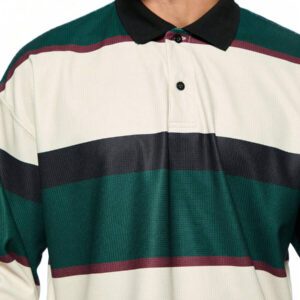 Forever 21 Chemise polo à manches longues amples pour hommes, vintage rayée en blocs de couleurs