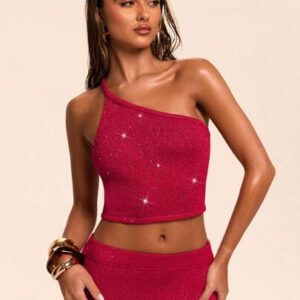 SHEIN BAE Top tricoté sans manches sexy avec col asymétrique de couleur unie pour femme