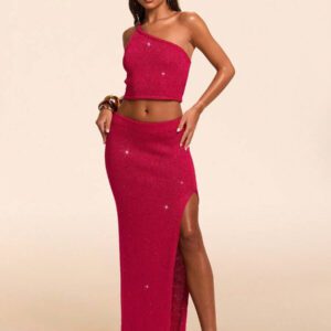 SHEIN BAE Top tricoté sans manches sexy avec col asymétrique de couleur unie pour femme