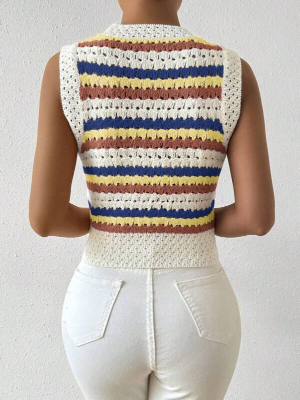 Chiquease Haut sans manches tricoté rayé pour femme, col rond – Image 11