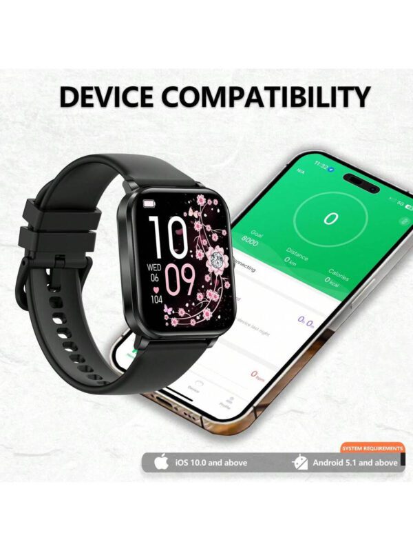 EIGIIS Montre connectée pour femmes et hommes, écran HD de 1,85 pouces avec fonction d'appel entrant/sortant, montre connectée robuste pour le sport avec podomètre, moniteur de sommeil, tracker d'activité de plein air et de fitness pour téléphones Android et iOS – Image 9