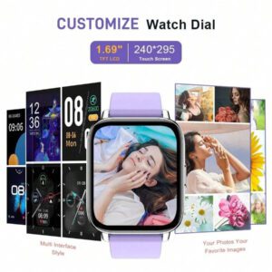 Montre connectée, Tracker de fitness 1,69" Écran tactile Montre connectée pour hommes et femmes Montre de sport Podomètre Moniteur de fréquence cardiaque Étanche IP68 Montre connectée 24 modes Bracelet connecté Chronomètre pour Android iOS