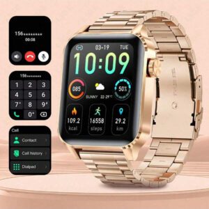 LIGE Montre connectée de mode LIGE, cadran carré, compteur de pas, chronométrage, exercice, appel sans fil, lecture de musique, rappel de réveil, montre connectée multifonctions pour femmes