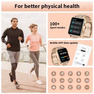 LIGE Montre connectée de mode LIGE, cadran carré, compteur de pas, chronométrage, exercice, appel sans fil, lecture de musique, rappel de réveil, montre connectée multifonctions pour femmes