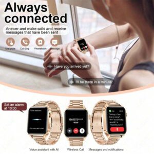 LIGE Montre connectée de mode LIGE, cadran carré, compteur de pas, chronométrage, exercice, appel sans fil, lecture de musique, rappel de réveil, montre connectée multifonctions pour femmes