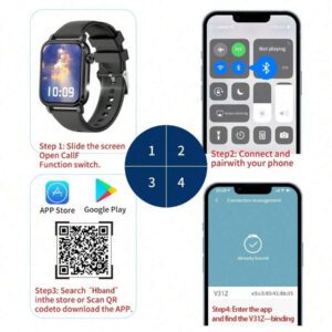 SIEMORL Montre connectée de sport LIGE nouvelle, écran de 1,85 pouces pour hommes. Appel sans fil, calories, distance, lampe de poche LED, rappel de sédentarité, plusieurs modes sportifs, cadran personnalisable, notification de message, réveil. Montre d'extérieur