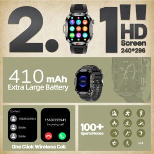 Montre de sport outdoor, écran HD 2,01 pouces, lampe de poche LED ultra lumineuse, montre outdoor robuste étanche IP68, montre de plongée avec plus de 100 fonds d'écran, mode sport, appels Bluetooth/SpO2 pour Android et iOS. Cadeaux pour vacances, garçons et filles