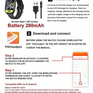 1 pièce Montre connectée mode multifonctionnelle et étanche 5.0 avec écran HD de 1,85", permettant de passer des appels téléphoniques, de recevoir des messages sociaux, de compter les pas, compatible avec iOS et Android, adapté à un usage quotidien