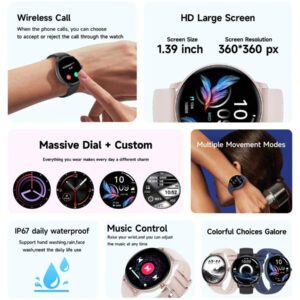 SIMSONLAB Montre connectée de 1,35" pour hommes et femmes, tracker de fitness avec plusieurs modes d'exercice, prise en charge des appels sans fil, alertes d'informations, contrôle de la musique, cadrans personnalisables, compatible iOS/Android, cadeau