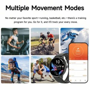 SIMSONLAB Montre connectée de 1,35" pour hommes et femmes, tracker de fitness avec plusieurs modes d'exercice, prise en charge des appels sans fil, alertes d'informations, contrôle de la musique, cadrans personnalisables, compatible iOS/Android, cadeau