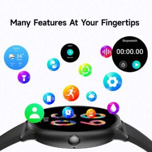 SIMSONLAB Montre connectée de 1,35" pour hommes et femmes, tracker de fitness avec plusieurs modes d'exercice, prise en charge des appels sans fil, alertes d'informations, contrôle de la musique, cadrans personnalisables, compatible iOS/Android, cadeau