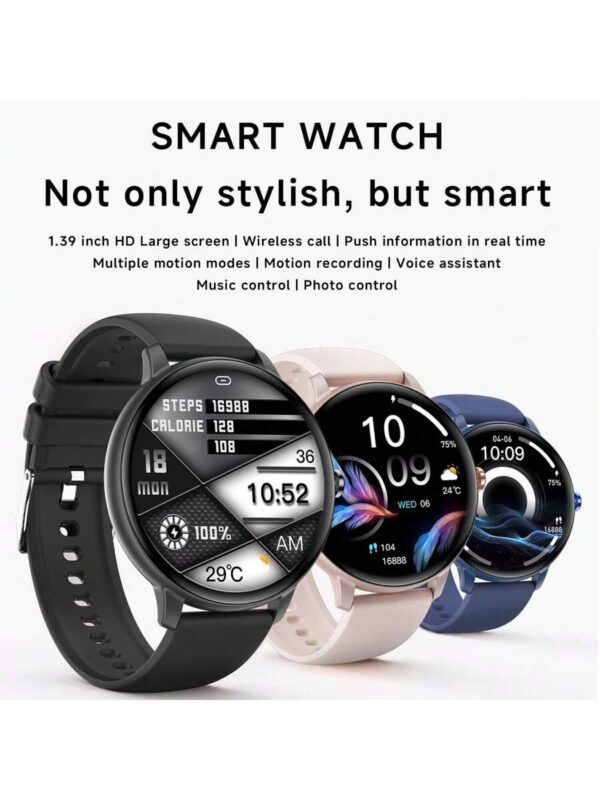 SIMSONLAB Nouvelle montre connectée 2025, 1 pièce de 1,39 po pour hommes et femmes, tracker de fitness avec plusieurs modes d'exercice, alerte d'informations, prise en charge des appels sans fil, cadrans personnalisés, contrôle de la musique, compatible avec iOS/Android, cadeau – Image 5