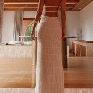 Robe ras-du-cou dos nu croisé à la mode pour femmes, tenue de plage sexy, vacances, rue élégante et romantique de couleur unie