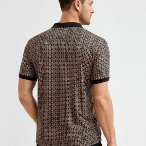 HIMLAND Polo-chemise pour homme à imprimé intégral et bordure contrastée, polo vintage de couleur khaki à blocs de couleur pour le travail, pour mari