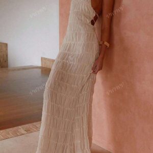 Robe ras-du-cou dos nu croisé à la mode pour femmes, tenue de plage sexy, vacances, rue élégante et romantique de couleur unie