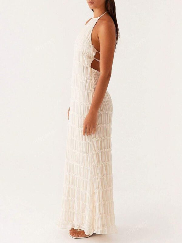 Robe ras-du-cou dos nu croisé à la mode pour femmes, tenue de plage sexy, vacances, rue élégante et romantique de couleur unie – Image 7