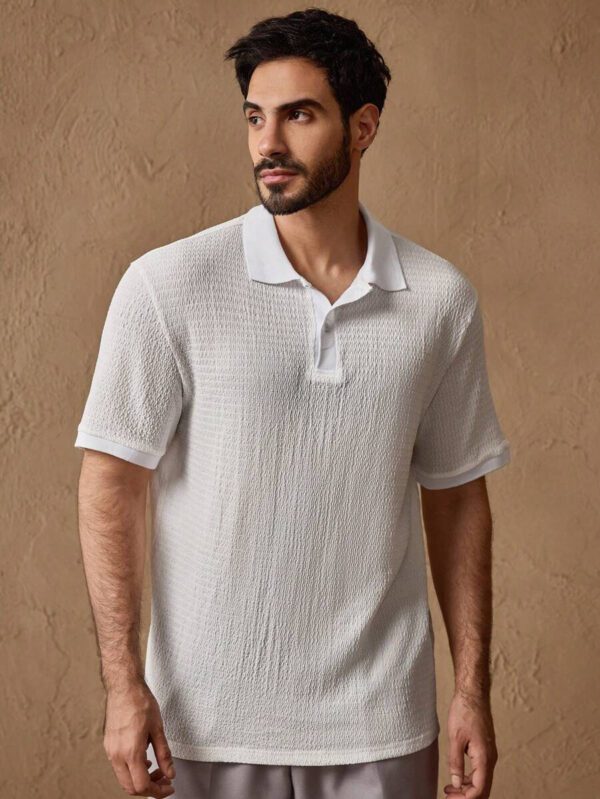 HIMLAND Polo-chemise pour homme à imprimé intégral et bordure contrastée, polo vintage de couleur khaki à blocs de couleur pour le travail, pour mari – Image 9