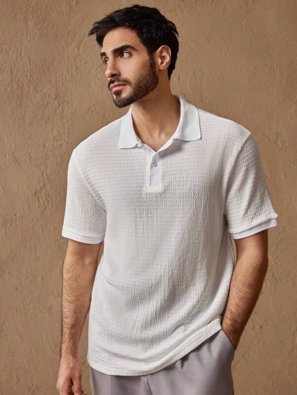 HIMLAND Polo-chemise pour homme à imprimé intégral et bordure contrastée, polo vintage de couleur khaki à blocs de couleur pour le travail, pour mari – Image 14