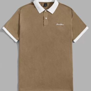SWAVVY Chemise graphique à col contrasté pour homme avec lettre, demi-bouton, chemise polo Khaki à blocs de couleur vintage des années 90 pour les vacances de mari