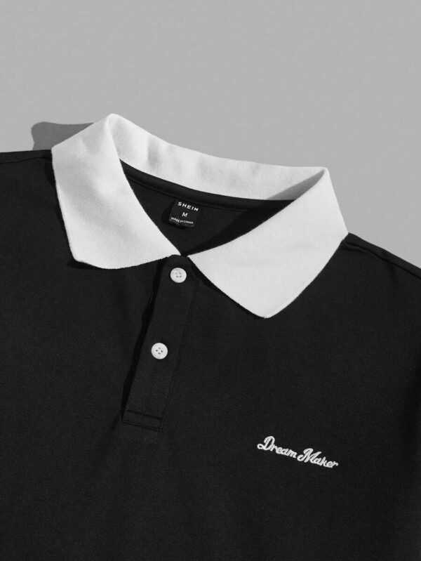 SWAVVY Chemise graphique à col contrasté pour homme avec lettre, demi-bouton, chemise polo Khaki à blocs de couleur vintage des années 90 pour les vacances de mari – Image 9