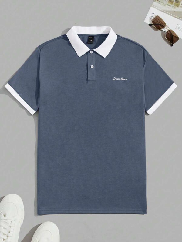 SWAVVY Chemise graphique à col contrasté pour homme avec lettre, demi-bouton, chemise polo Khaki à blocs de couleur vintage des années 90 pour les vacances de mari – Image 11