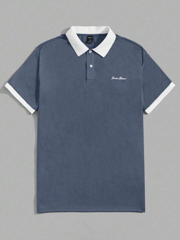 SWAVVY Chemise graphique à col contrasté pour homme avec lettre, demi-bouton, chemise polo Khaki à blocs de couleur vintage des années 90 pour les vacances de mari – Image 13