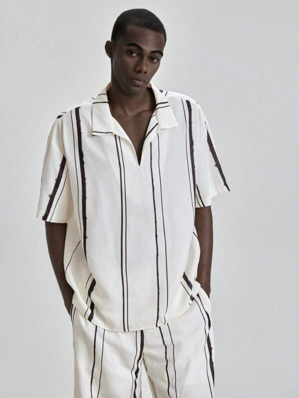 Ontre Chemise polo d'été décontractée à imprimé rayé pour hommes 2025, convient pour le Jour de l'Indépendance, la Saint-Jean, la plage, les vacances, la remise des diplômes, le bureau, les vacances à la plage, le thé dansant, les fêtes – Image 4