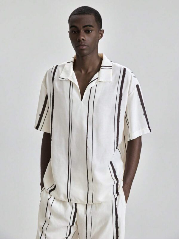 Ontre Chemise polo d'été décontractée à imprimé rayé pour hommes 2025, convient pour le Jour de l'Indépendance, la Saint-Jean, la plage, les vacances, la remise des diplômes, le bureau, les vacances à la plage, le thé dansant, les fêtes – Image 5