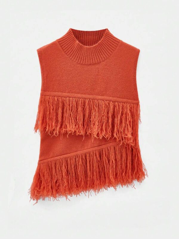 Maija Top décontracté sans manches en tricot à pompons, couleur unie, à la mode, ourlet asymétrique, épaules dénudées – Image 8