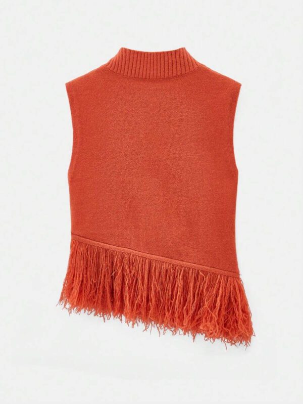 Maija Top décontracté sans manches en tricot à pompons, couleur unie, à la mode, ourlet asymétrique, épaules dénudées – Image 9