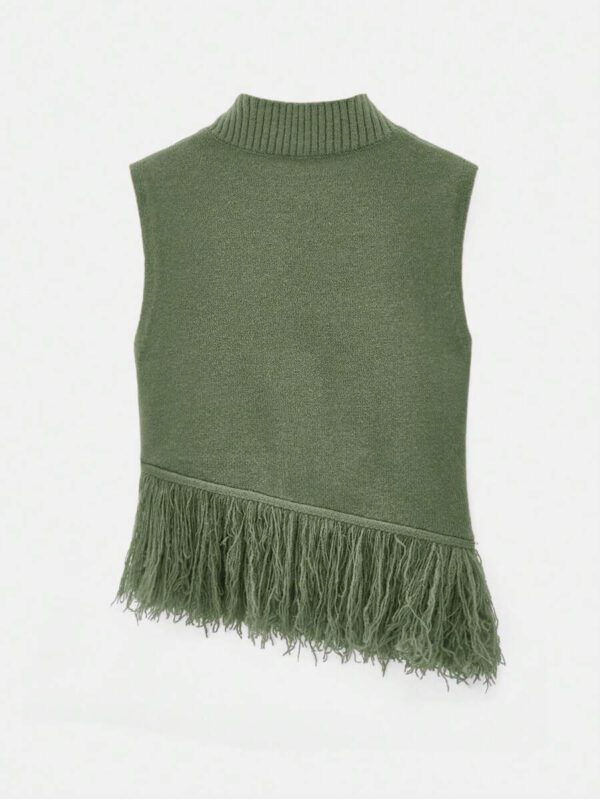 Maija Top décontracté sans manches en tricot à pompons, couleur unie, à la mode, ourlet asymétrique, épaules dénudées – Image 27