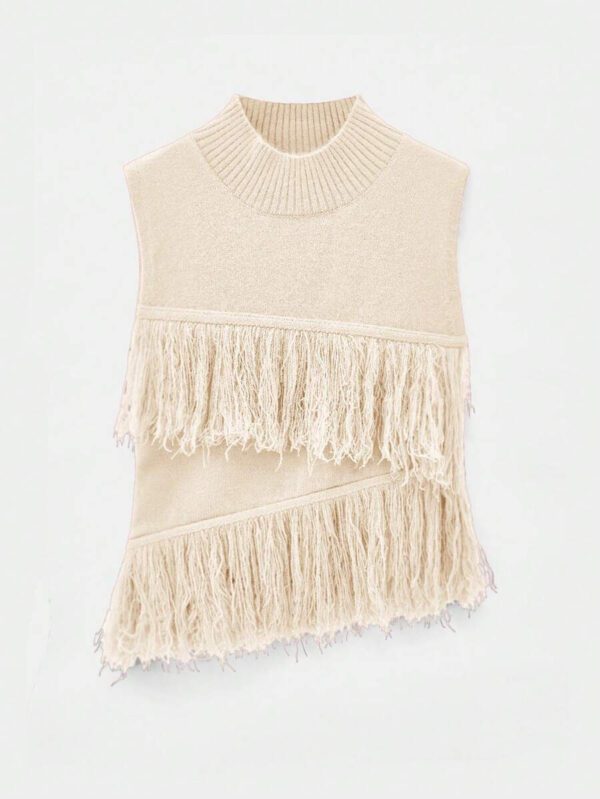 Maija Top décontracté sans manches en tricot à pompons, couleur unie, à la mode, ourlet asymétrique, épaules dénudées – Image 35