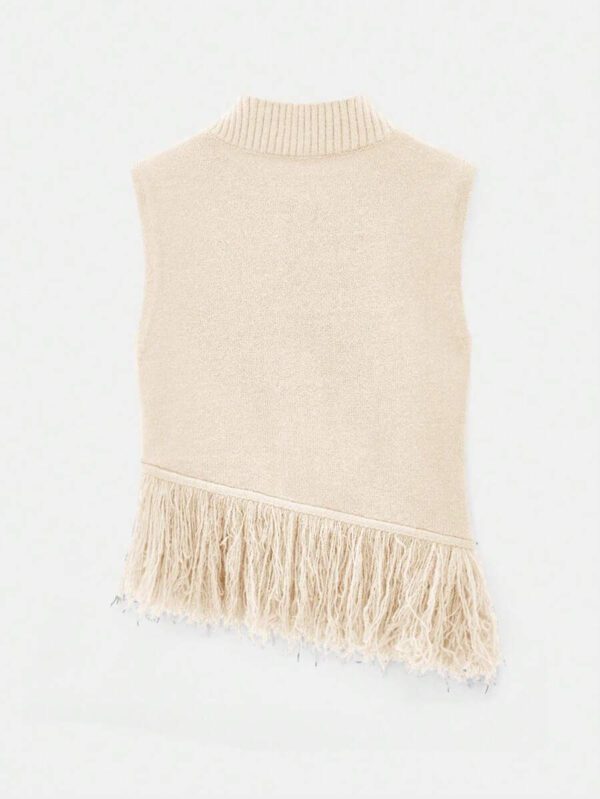 Maija Top décontracté sans manches en tricot à pompons, couleur unie, à la mode, ourlet asymétrique, épaules dénudées – Image 36