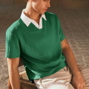 HIMLAND Polo à manches courtes homme, coupe ample et décontractée, en tissu tissé, design mode jeune, convient pour un usage quotidien